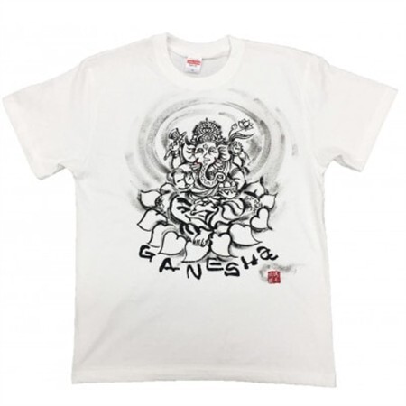 手描きTシャツ 仏画 ガネーシャ 白 (半袖 Lサイズ)【1615511】