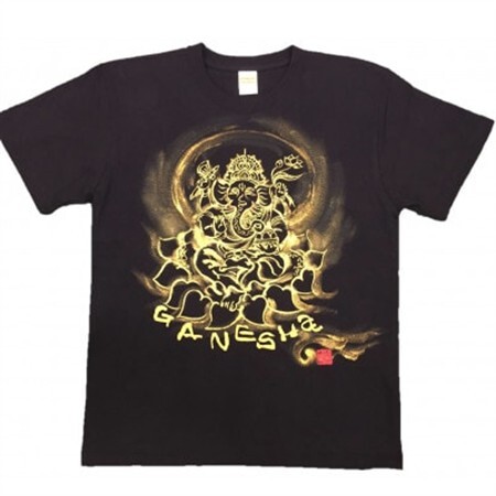 手描きTシャツ 仏画 ガネーシャ 黒 (半袖 Mサイズ)【1615516】