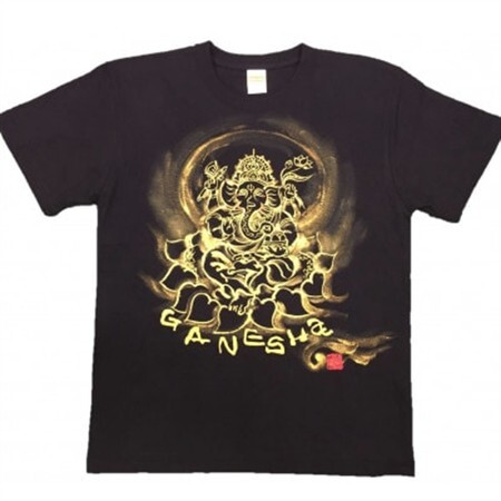 手描きTシャツ 仏画 ガネーシャ 黒 (半袖 Lサイズ)【1615518】