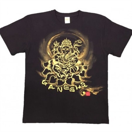 手描きTシャツ 仏画 ガネーシャ 黒 (半袖 XLサイズ)【1615519】