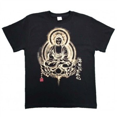 手描きTシャツ 仏画 阿弥陀如来 黒 (半袖 Sサイズ)【1615551】
