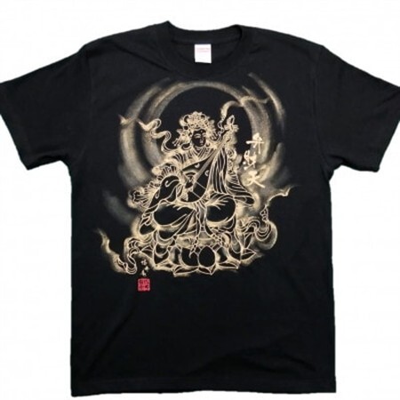 手描きTシャツ 仏画 弁財天 黒 (半袖 Sサイズ)【1615635】