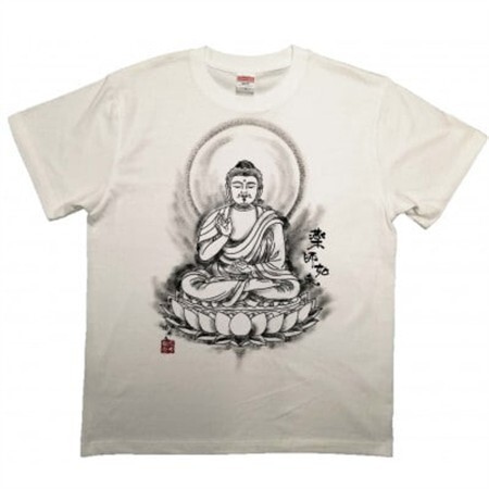 手描きTシャツ 仏画 薬師如来 白 (半袖 Lサイズ)【1615659】