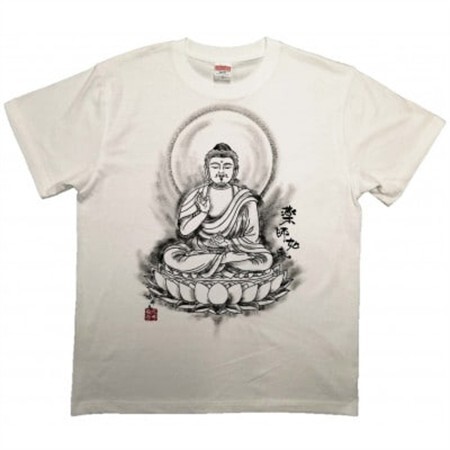 手描きTシャツ 仏画 薬師如来 白 (半袖 XLサイズ)【1615662】