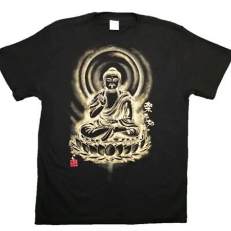 手描きTシャツ 仏画 薬師如来 黒 (半袖 Sサイズ)【1615665】