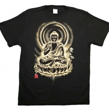 手描きTシャツ 仏画 薬師如来 黒 (半袖 Mサイズ)【1615667】