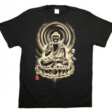手描きTシャツ 仏画 薬師如来 黒 (半袖 XLサイズ)【1615675】