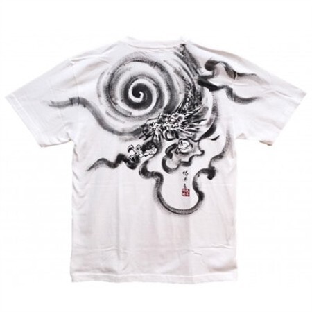 手描きTシャツ 日本画 龍神 白 (半袖 XLサイズ)【1615185】