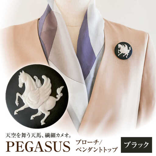 ペガサス ブローチ＆ペンダントトップ ブラック / ペンダント ネックレス ブローチ アクセサリー ギフト 贈り物 / 瀬戸市 / 陶華[BBCD015]