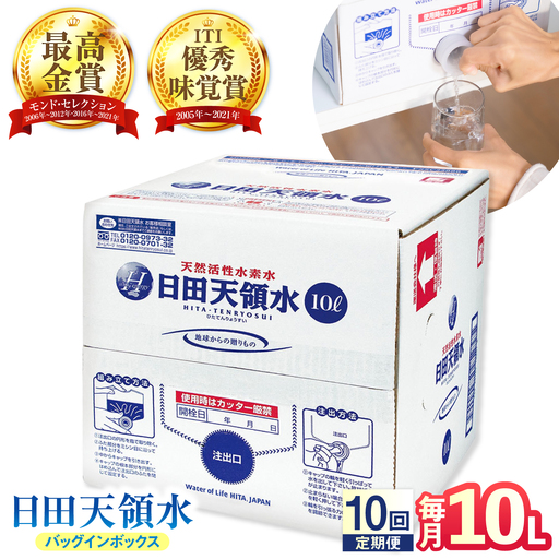 【全10回定期便】日田天領水 10L×1箱 天然水 備蓄 防災 ミネラルウォーター シリカ [AREG052]