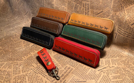 [選べるカラー]キーリング(レッド)&ペンケース BIAU011 レザークラフト 革製品
