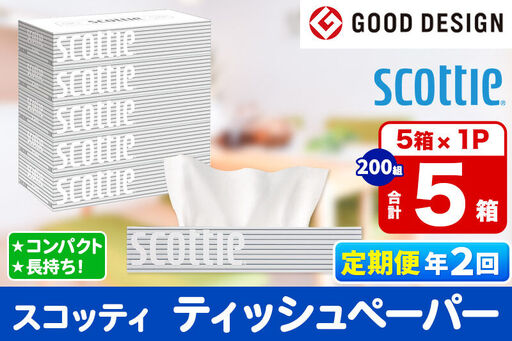 《6ヶ月ごとに2回お届け》定期便 ティッシュペーパー スコッティ ティシュー 5箱×1パック 秋田市オリジナル