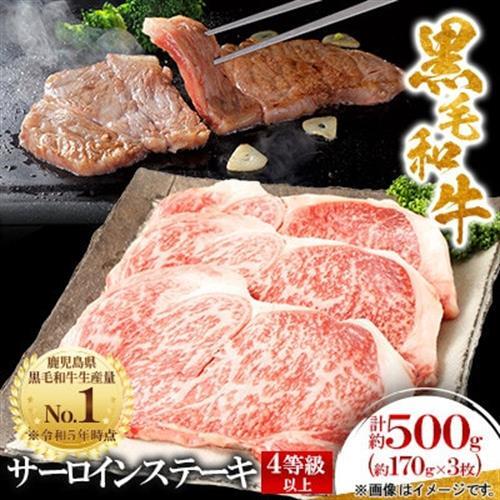 【鹿児島県産】4等級以上黒毛和牛サーロインステーキ約500g(約170g×3枚)(枕崎市)B3-89_肉 ステーキ 牛肉 ビーフステーキ  肉 黒毛和牛 牛肉 _【配送不可地域：離島】【1616196】