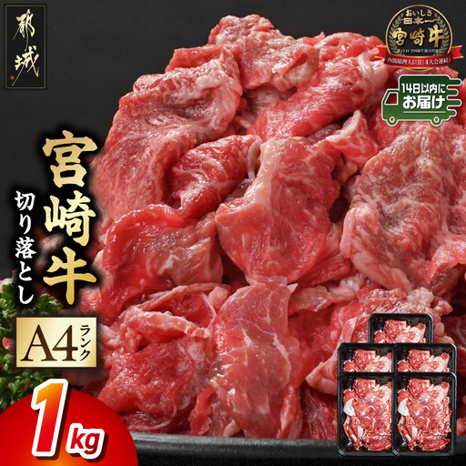 宮崎牛切り落とし1kg≪みやこんじょ快速便≫〔MJ-26-005-1kg-R〕_ (都城市) 牛肉 切り落とし 宮崎牛 和牛 国産 モモ肉 小分け 200g×5P 肉 牛丼 炒めもの カレー 肉じゃが