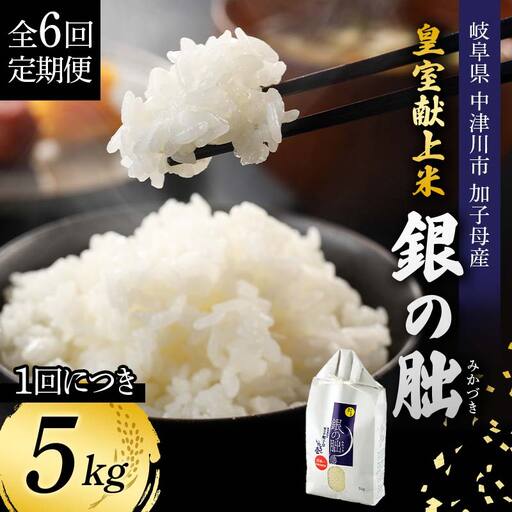 ＜テレビで紹介されました！＞令和8年産 新米【全6回定期便】皇室献上米『銀の朏』5kg 中津川市加子母産 栽培期間中化学肥料不使用 お米 精米 F4N-2892