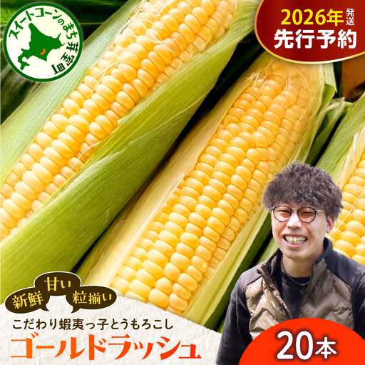 【先行受付】【2026年7月25日～8月15日頃発送予定】朝採りをお届け！ 北海道十勝芽室町　蝦夷っ子とうもろこし ゴールドラッシュ 20本 スイートコーン ゴールドラッシュ キャンプ飯 BBQ ソロキャン人気 トウモロコシ 生 野菜 北海道 十勝 芽室町 送料無料 お取り寄せ me076-010c-26