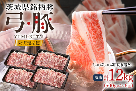 弓豚 6ヶ月【定期便】 しゃぶしゃぶ用 切り落とし 豚肉 真空パック 500g×4 冷凍便 小分け 国産 ブランド豚 銘柄豚 豚 国産豚 国産豚肉 ストック用 家庭用 おかず用 冷凍豚肉 茨城県 石岡市 【先行予約 2026年3月以降発送予定】 (C01-017)