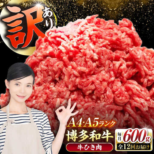 【全12回定期便】【訳あり】 博多和牛 100％ ミンチ (挽肉) 600g（300g×2個） [VDZ095] ひき肉 牛肉 ハンバーグ