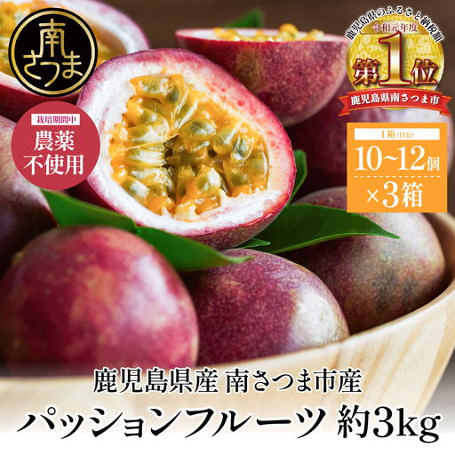 鹿児島県産 パッションフルーツ 約3kg（10～12個程度×3箱） ［数量・期間 限定 ］ 国産 フルーツ 果物 くだもの 青果 食品 デザート スイーツ おやつ 旬 夏 季節限定 季節の果物 酸味 甘み プチプチ 南国 トロピカルフルーツ 南国フルーツ お取り寄せ グルメ 農園 農園直送 農家直送 産地直送 清直kajuen 鹿児島 鹿児島県 南さつま市