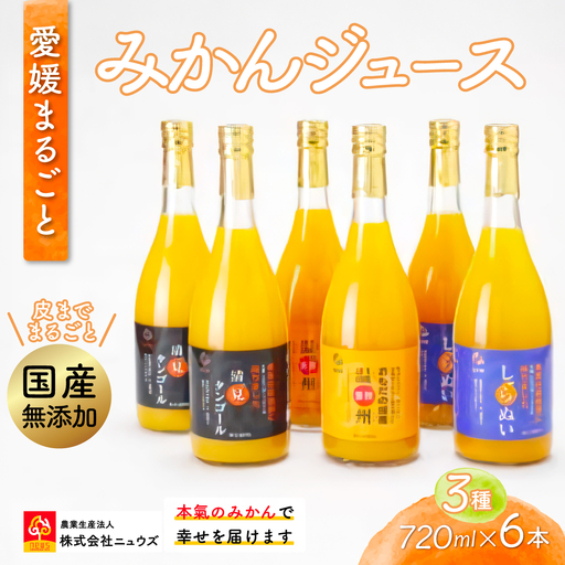 【皮までまるごと国産無添加】ジュース3種6本セット（720ml×6本）  IKTF010