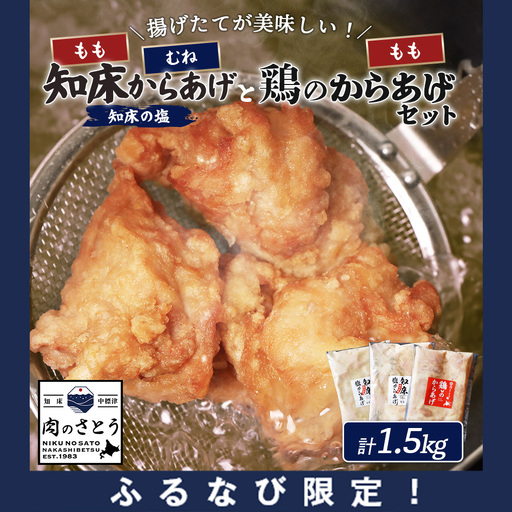 【ふるなび限定】【揚げるタイプ】知床からあげ【知床の塩】鶏のからあげ1.5kg（もも500g・むね500g・鶏のからあげ500g）FN-Limited-PR【3518801】