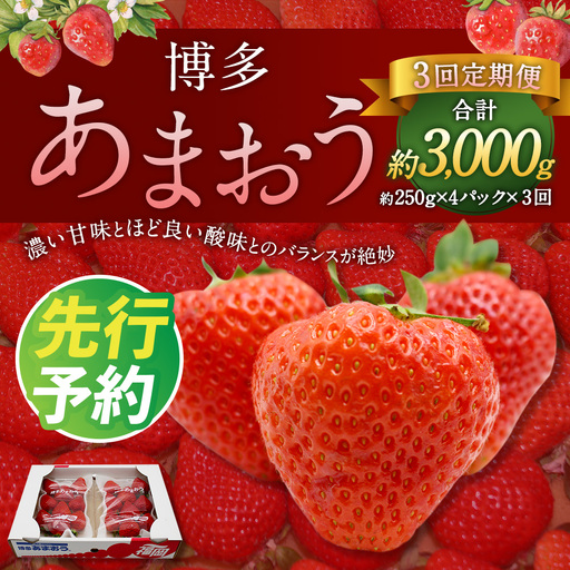 【3回定期便（2・3・4月発送）】博多あまおう 250g～270g × 4パック 【2027年2月上旬-4月下旬発送予定】 あまおう 果物 フルーツ 果実 苺 いちご イチゴ ストロベリー 完熟 新鮮 