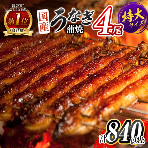 2026年8月配送 鰻楽 特大 うなぎ蒲焼 4尾840g C388