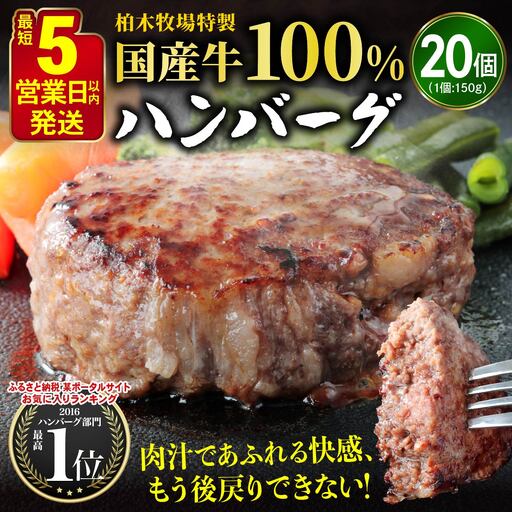 [5営業日以内発送] 柏木牧場特製 国産牛100%ハンバーグ (150g×20個) [0760]
