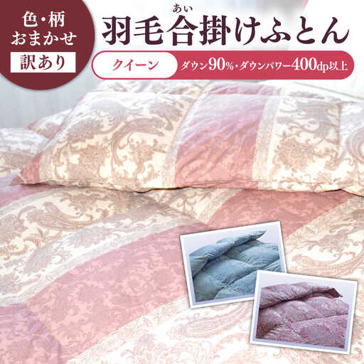 【訳あり】 色柄おまかせ クイーン 羽毛合掛けふとん シルバープリンセスダック ダウン90% ダウンパワー400dp 《壱岐市》 【富士新幸九州】 [JDH121] 掛け布団