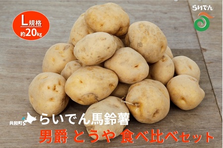 2026年 8月 出荷 先行予約 らいでん 馬鈴薯 食べ比べ 2種 セット 男爵 とうや L 規格 約 20kg じゃがいも 詰合せ イモ 芋 ポテト 北海道 共和町 産地直送 JAきょうわ 野菜 根菜