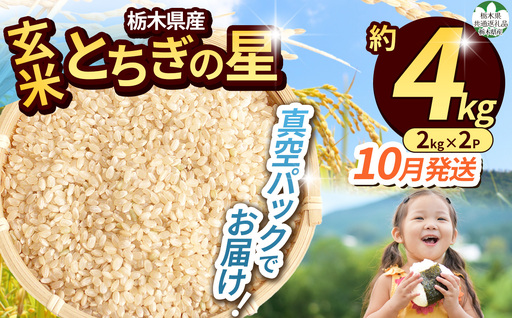 【栃木県共通返礼品】【先行予約】【10月発送分】令和8年度新米 栃木県産とちぎの星（玄米真空パック) 約2kg×2  |  栃木県 那珂川町 送料無料