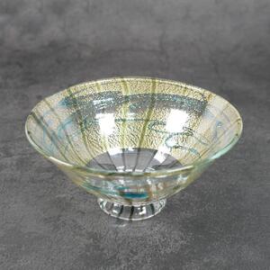  ガラス抹茶碗（金箔扇茶碗ブルー）| 抹茶 抹茶