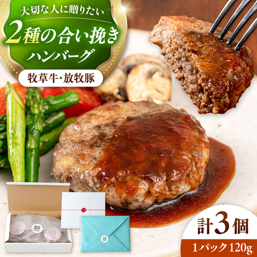 【牧草牛×放牧豚】ハンバーグ 3個  合い挽き 牛肉 豚肉 小分け 冷凍 北海道 [AXBP013]