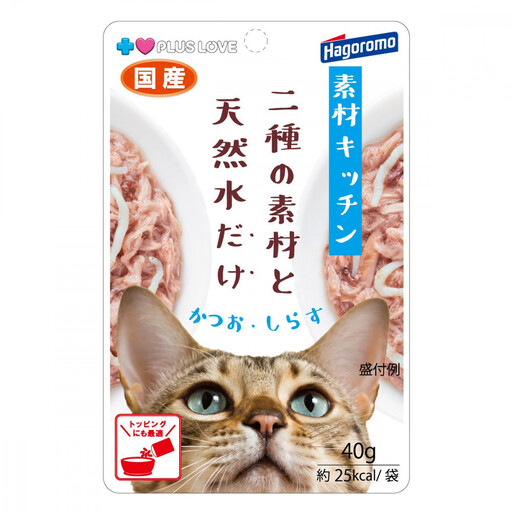 プラスラブ 素材キッチン 二種の素材と天然水だけ かつお・しらす 猫用 40g×96(ケース）◆