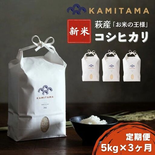 定期便 3か月 コシヒカリ 令和8年 5kg 米 コメ こめ 萩産 KAMITAMA｜HG0T0586