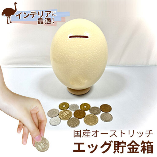 国産オーストリッチエッグ貯金箱【インテリアに最適！】  [No.017]