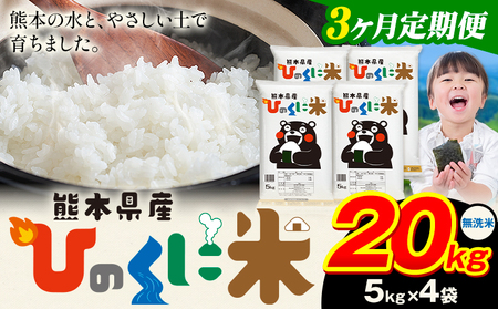 【3ヶ月定期便】無洗米 ひのくに米 20kg