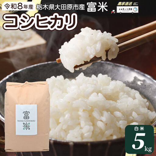  令和8年産 栃木県大田原市産コシヒカリ「富米」 白米 5キロ ｜米 お米  コメ こしひかり 5kg 大田原いそ農園