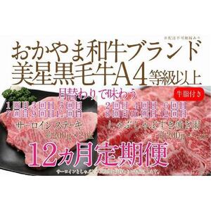 [定期便12か月]岡山 黒毛和牛 美星牛 A4等級以上 牛脂付き 12か月定期便 合計約4800g 生産者直送便 美星牧場 定期便