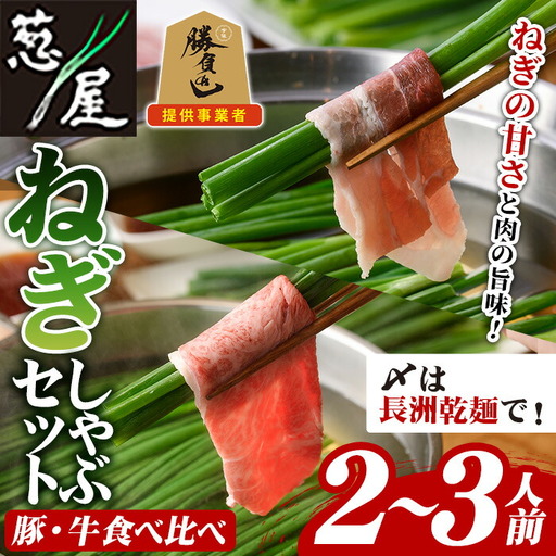 鉄板バル葱屋の ねぎしゃぶセット 豚・牛 食べ比べ (2～3人前) ねぎしゃぶ しゃぶしゃぶ 豚肉 ぶた肉 ぶたにく 牛肉 お肉 鍋セット 乾麺 出汁 だし ポン酢 勝負めし 【110700601】【葱屋おおくぼ】