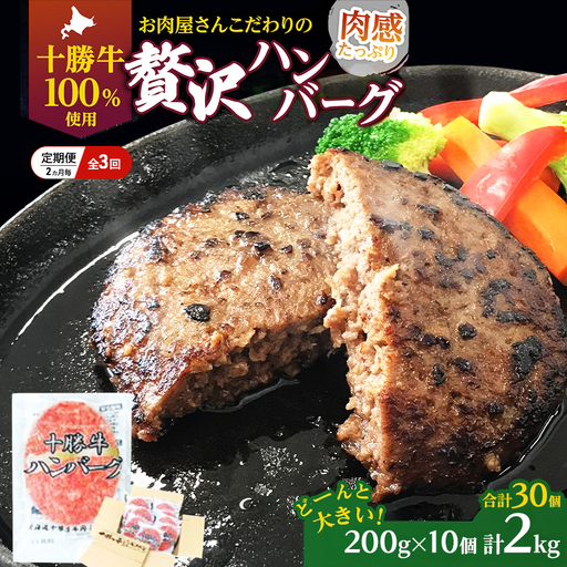 定期便 手ごねハンバーグ 全3回 合計30個 十勝牛 ハンバーグ