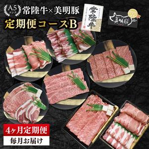 【4か月定期便】A5ランク常陸牛＆美明豚　食べ比べ　定期便コースB（EK-82）