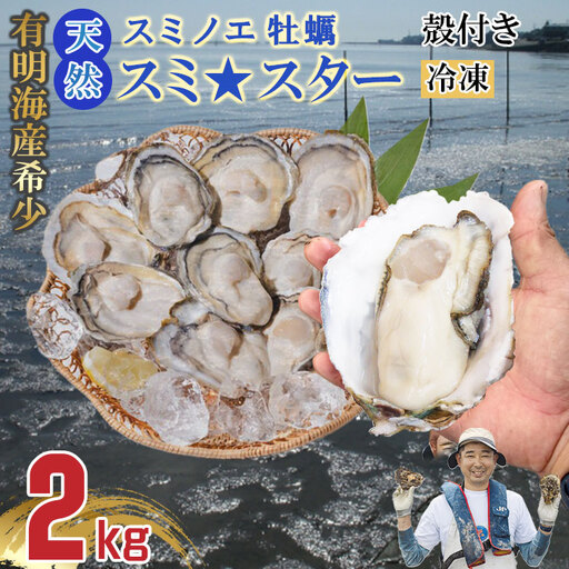 【天然】有明海産住之江牡蠣　冷凍スミ☆スター 2kg 牡蠣 冷凍 殻付き B110-030