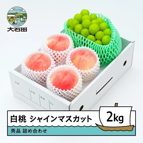 令和8年産 もも 白桃秀品&シャインマスカット 品種おまかせ 約2kg 詰め合わせ