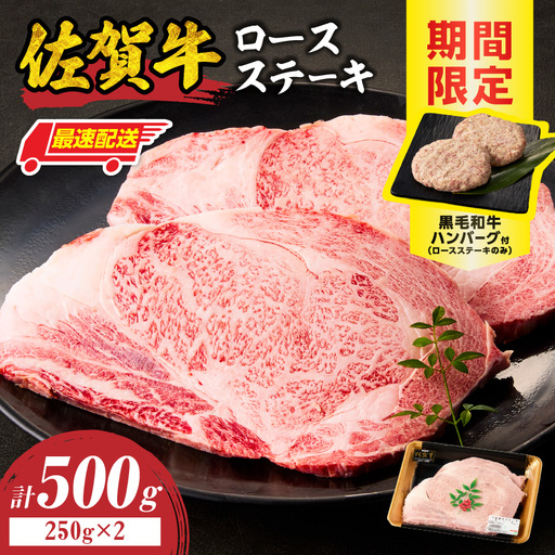 [最速配送]佐賀牛ロースステーキ 500g+ハンバーグ2個 / ステーキ[C113]