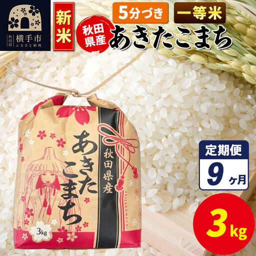 《新米》《定期便9ヶ月》あきたこまち 一等米 3kg×1袋【5分づき】令和8年産 秋田県産 こまちライン