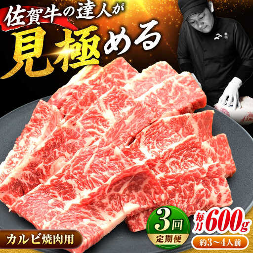 3回定期便 佐賀牛 カルビ 600g 黒毛和牛 牛肉 