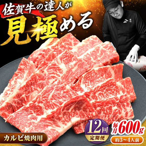 12回定期便  佐賀牛 カルビ 600g 黒毛和牛[FAY104]