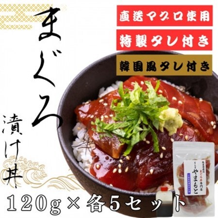 [直送マグロ使用]まぐろパック 特製漬けタレと特製韓国風タレ付き 120g×各5パック[配送不可地域:離島]