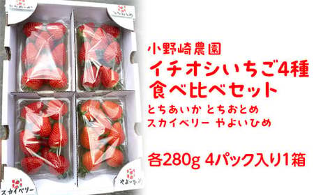 [先行受付]小野崎農園 イチオシいちご4種食べ比べセット (とちあいか とちおとめ スカイベリー やよいひめ各280g 4パック入り1箱) |果物 苺 栃木県産 小野崎農園 数量限定 期間限定 ※2027年1月〜発送